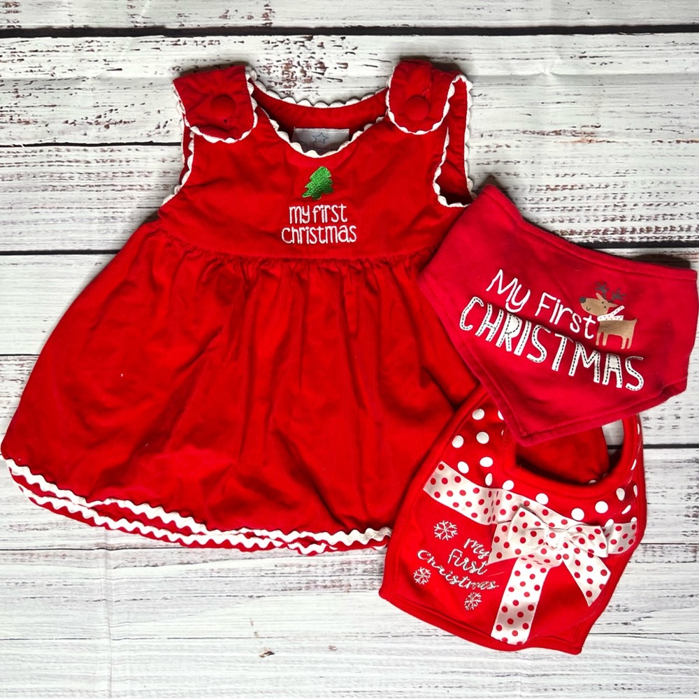 My First Christmas Red Corduroy Dress